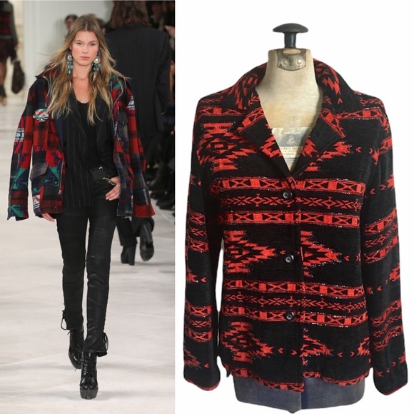 ✨✨TUES SALE $25✨✨Vintage 90s Chenille Southwestern Beaded Blazer Jacket - Picture 6 of 16